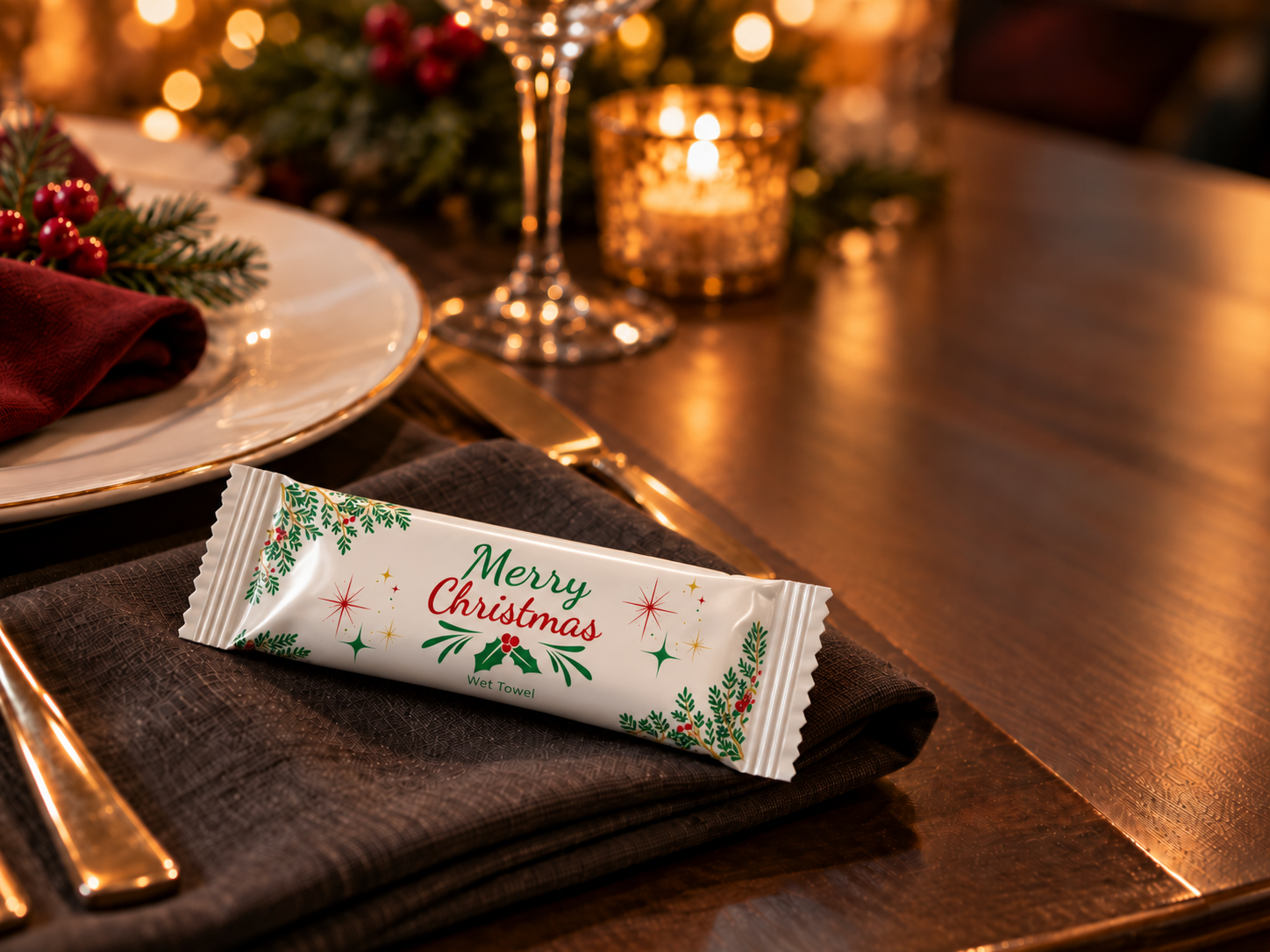 Christmas themed hospitality wet towel